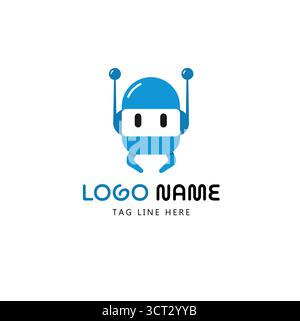 Robotermaskottchen-Logo mit freundlichem KI-Charakter, moderner Technologie-Branding und digitalem Assistenten-Konzept Stock Vektor