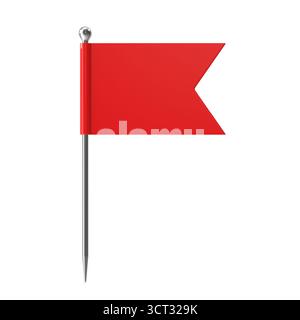 Rote Fahne auf einer Pin Ein Symbol für Markierung, Position oder Leistung Stockfoto