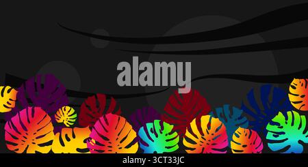 Hintergrund mit bunten Neon-Monstera-Blättern Stock Vektor