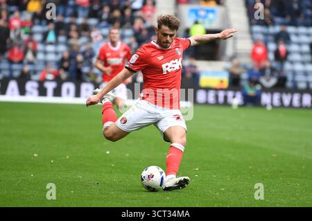Preston, England. Oktober 2025. Charlie Kelman während der Sky Bet EFL Championship zwischen Preston North End und Charlton Athletic im Deepdale Stadium in Preston. Kyle Andrews/Alamy Live News Stockfoto