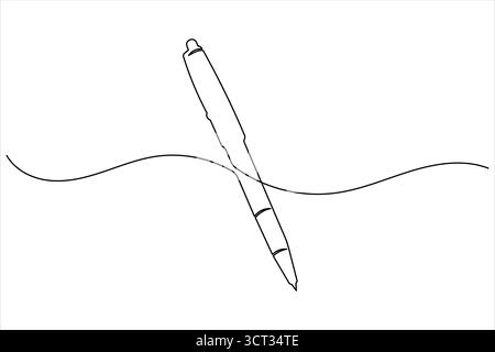 Kugelschreiber kontinuierliche eine Linie Kunstzeichnung Schreibwaren Büro Stift Vektor Illustration Stock Vektor