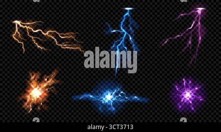 Aktuelle Flamme. Zauberzauber-Effekt, leichte Donner-Kugelflamme oder Hexerei-Energieportal am Nachthimmel. Runder 3D-Kreis. Gewitterrosa und blau. Vektorglühen isolierte realistische Illustration Stock Vektor