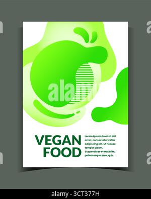 Abstraktes organisches Banner. Vegetarisches Lebensmitteletikett. Vegane Produkte. Grüne amorphe Kurven. Spritzer von Flüssigkeitsgradienten. Minimale Kompositionskarte. Marketing-Flyer. Vektoraufkleber-Designvorlage Stock Vektor