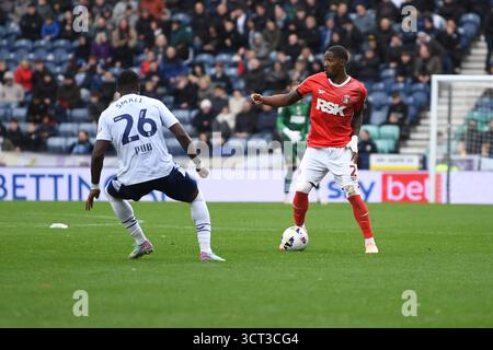 Preston, England. Oktober 2025. Kayne Ramsay während der Sky Bet EFL Championship zwischen Preston North End und Charlton Athletic im Deepdale Stadium, Preston. Kyle Andrews/Alamy Live News Stockfoto