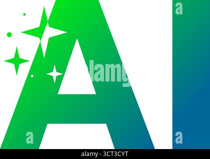 Abstraktes AI-Logo mit grünem blauem Farbverlauf und Sternen Stock Vektor