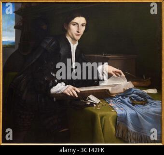 LORENZO LOTTO (Venezia, 1480 circa - Loreto, 1556), Ritratto di giovane gentiluomo, Portrait of a Young man, 1530, Gallerie dell'Accademia, Accademia Stockfoto