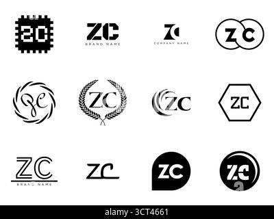 Firmenvorlage mit ZC-Logo. Buchstaben z und c. Setzen Sie mit Designelementen verschiedene klassische Serifenschriftarten und modernen, auffälligen Text. Anfängliche Schriftart Stock Vektor