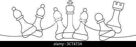 Set aus fünf Schachfiguren in eleganter, minimalistischer, abstrakter, linearer Komposition in Schwarz und weiß Stock Vektor