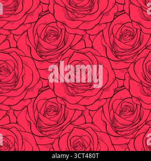 Nahtloses Muster in Rosen mit Konturen Stock Vektor