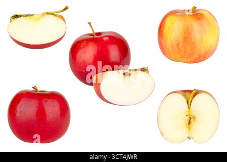 Ganzer Apfel mit Apfelscheibe auf isoliertem Hintergrund. Stockfoto