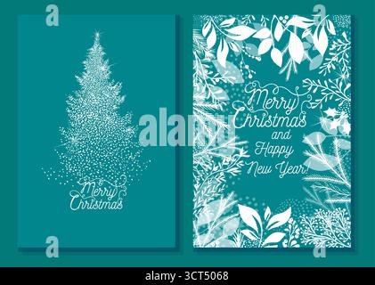 Frohe Weihnachten und Happy New Year Set aus Grußkarten. Handgezeichnet. Nicht AI, Vektorillustration Stock Vektor