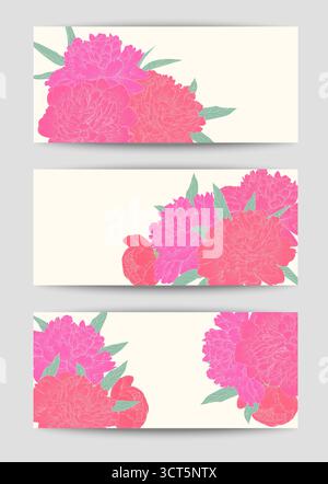 Schöne horizontale Banner mit Blumen. Handgezeichneter Hintergrund für Grußkarten und Einladungen Stock Vektor