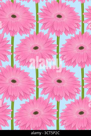 Wunderschöner nahtloser Hintergrund mit rosa Gerbera-Blüte mit einem Stiel. Handgezeichnet Stock Vektor
