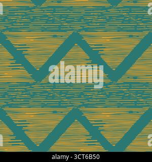 Abstraktes geometrisches Muster mit handgezeichneten Linien in Petrol und Gelb Stock Vektor