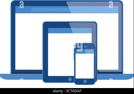 Modellansicht für Laptop, Tablet und Telefon – Bildschirmvorlage für digitale Geräte mit transparentem Hintergrundvektor Stock Vektor