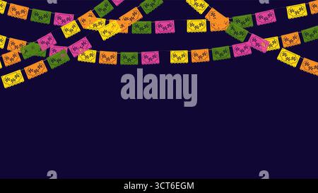 Farbenfrohe Flaggengirlande, perfekt für festliche Partys, Feiern und Werbewebdesign, Veranstaltungsdekor und Marketingkampagnen, um eine fröhliche Atmosphäre zu schaffen. Vektorabbildung. Stock Vektor