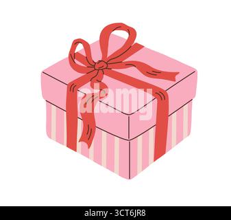 Zeichentrickweihnachtsgeschenkkasten mit Bogen Vektor-Illustration. Weihnachtsfeiertag Geschenk Symbol. Clipart zum Valentinstag Stock Vektor