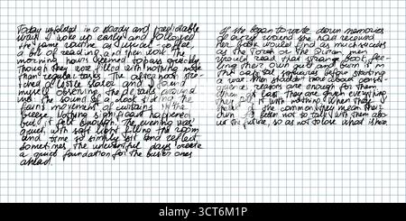 Alte Manuskriptseite aus Papier, handgeschrieben in gekritzter kursiver, antiker Schrift, Vintage-Tinte, gefüllt mit unleserlichem Unsinn, unordentlich geschrieben Stock Vektor