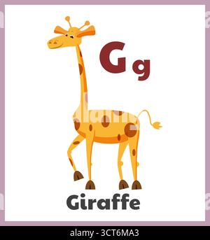 Giraffe Buchstabe G englische Alphabet Karte Kinder Stock Vektor