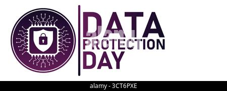 Emblem für den Tag des Datenschutzes – Schaltungsdesign mit Vorhängeschloss für digitales Sicherheitsbewusstsein Stock Vektor