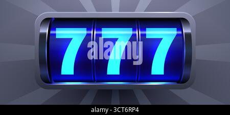 Lucky 777 Jackpot Spielautomat Display. Ein Siegessymbol für Casino-Spiele und Erfolg. Vektorabbildung Stock Vektor