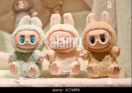 Die LABUBU Produkte im Pop Mart des Einkaufszentrums am 5. Oktober 2025 in Shenzhen China. (Foto von Kobe Li/Nexpher Images) Stockfoto