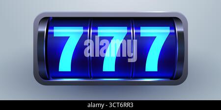 Lucky 777 Jackpot Spielautomat Display. Ein Siegessymbol für Casino-Spiele und Erfolg. Vektorabbildung Stock Vektor