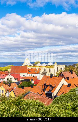 Blick auf die Altstadt von Visby auf Gotland, Schweden. Stockfoto