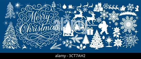 Set mit weihnachtlichen Silhouetten. Handgezeichnet. Nicht AI, Vektordarstellung. Stock Vektor