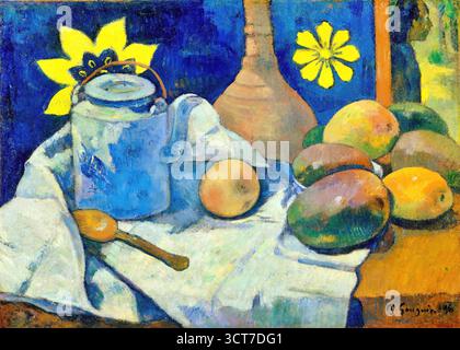 Stillleben mit Teekanne und Obst, 1896 von Paul Gauguin. Stock Vektor