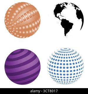 Abstrakte 3D Globe Collection Moderne Erdkugel- und geometrische Muster-Konstruktion Stock Vektor