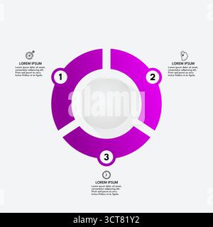 Lila Dreielementdiagramm, Infografikvorlage – Vektorillustration Stock Vektor