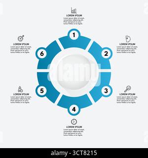 Blauer Zyklus Infografik sechs Schritte Vektorillustration Stock Vektor