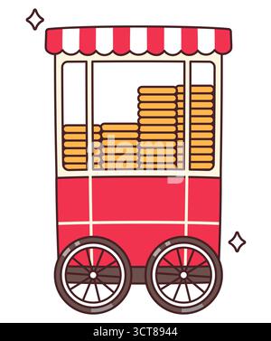 Istanbul Simit Street Food Cart Zeichnung. Traditionelles türkisches Sesam-Bagel-Brot. Cartoon-Kritzelei, handgezeichnete Illustration. Stock Vektor