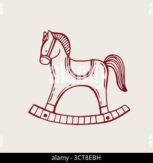 Rotes Pferd Hand gezeichnete Illustration, nettes Pony weihnachtsspielzeug, skurrile Vektor Schaukelpferd Stock Vektor