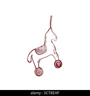 Rotes Pferd Hand gezeichnete Illustration, nettes Pony weihnachtsbaum Spielzeug, skurrile Vektorpferd Stock Vektor