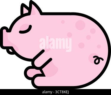 Schlafendes Schwein einfache Linie Cartoon Vektor-Symbol Stock Vektor