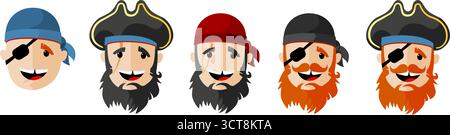Satz von Zeichentrickfiguren Piratengesichter - Vektor-Illustration Stock Vektor