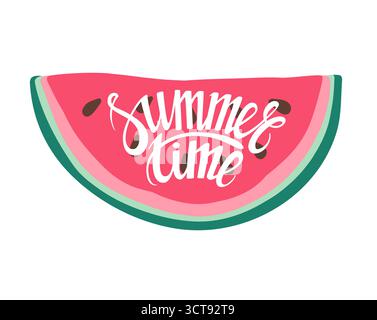 Vektordruck mit Wassermelone und Schriftzug. Sommerzeit Stock Vektor