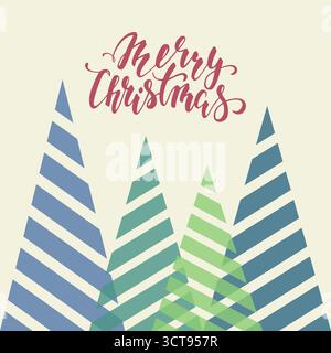 Alte, dreieckige Weihnachtsbäume. Handgezeichneter Kalligraphie-Schriftzug „Merry Christmas“. Stock Vektor