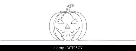 Eine durchgehende Illustration eines Halloween-Kürbis. Vektor auf weißem Hintergrund, bearbeitbare Linie Stock Vektor