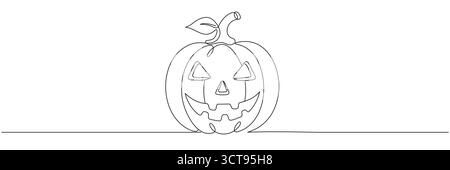 Eine durchgehende Illustration eines Halloween-Kürbis. Vektor auf weißem Hintergrund, bearbeitbare Linie Stock Vektor