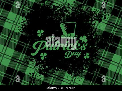 St. Patrick's Day Grußkarte auf kariertem Hintergrund mit Grunge-Effekt Stock Vektor