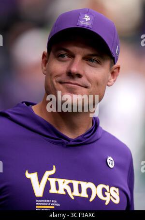 Kevin O'Connell, Cheftrainer der Minnesota Vikings, während des NFL International Matches im Tottenham Hotspur Stadium, London. Bilddatum: Sonntag, 5. Oktober 2025. Stockfoto