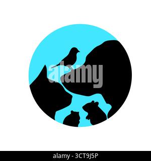 Logo der Tierklinik mit Silhouetten von Haustieren. Handgezeichnet. Nicht AI, Vektordarstellung. Stock Vektor