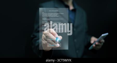 Elektronische Unterzeichnung des Konzepts für digitale Vereinbarungen mit sicherem Online-Vertragsprozess, virtueller Dokumentation und moderner papierloser Technologie Stockfoto