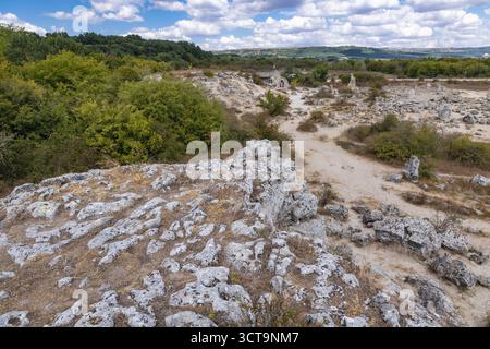 Blick auf Pobiti Kamani - natürliches Phänomen, auch bekannt als der Steinerne Wald in Bulgarien Stockfoto
