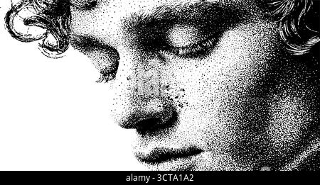 Kompliziertes Dotwork, das die Kunst eines verschwommenen menschlichen Gesichtes im Profil anstickt. Stock Vektor