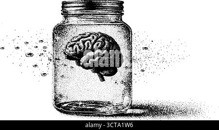 Kompliziertes Punktmuster des konservierten Gehirns im Gefäß für Druck und Design. Stock Vektor