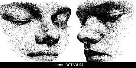 Komplexe Dotwork Gesichtsperspektive für Designprojekte. Stock Vektor
